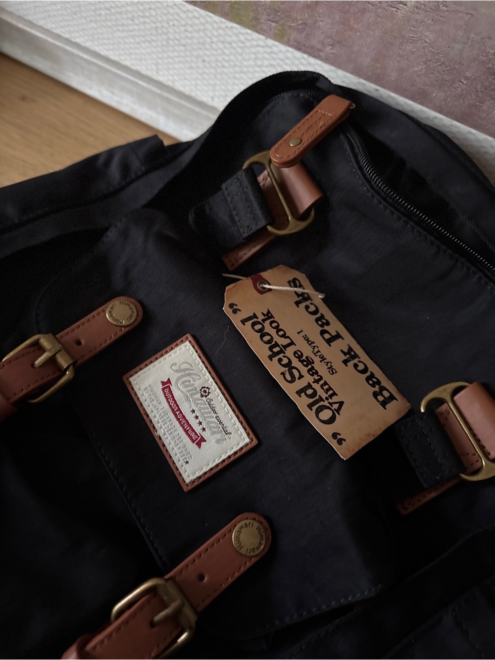NWT Himawari Vintage-Inspired Black Canvas Backpack with Brown Trim - Picture 9 of 9